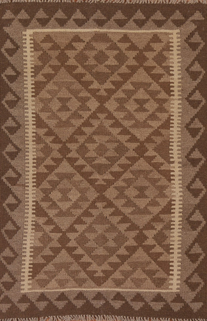 Brown Kilim Reversible Wool Area Rug 3x5