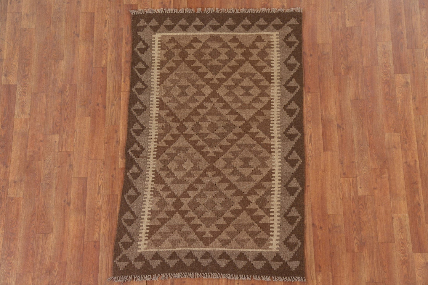 Brown Kilim Reversible Wool Area Rug 3x5