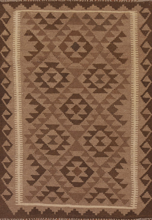 Brown Kilim Reversible Wool Area Rug 3x5