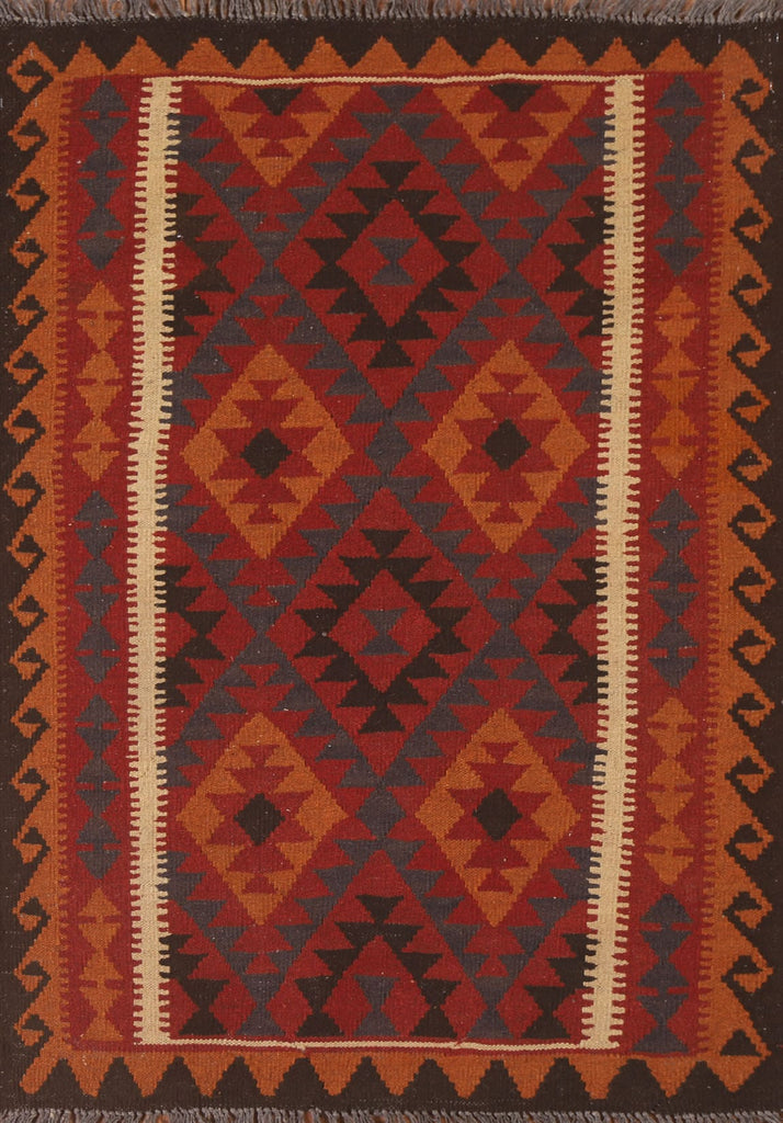 Geometric Kilim Reversible Wool Area Rug 3x5