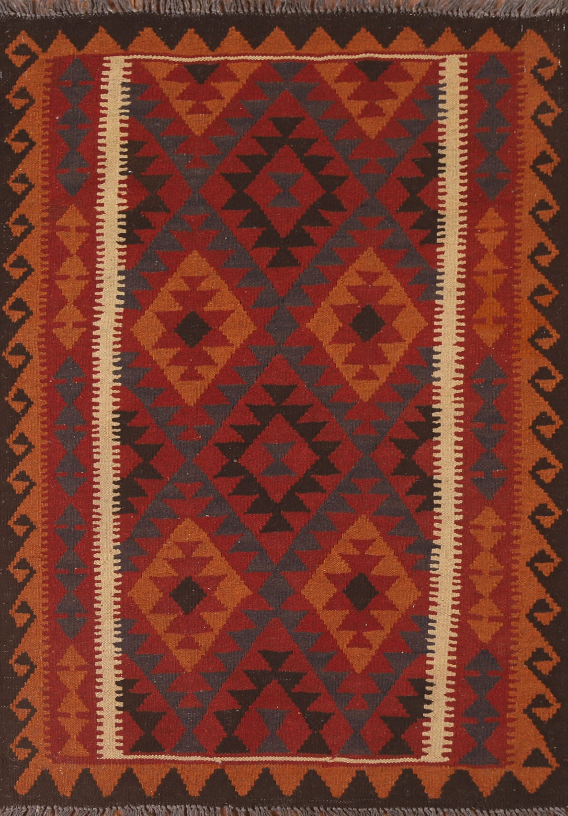 Geometric Kilim Reversible Wool Area Rug 3x5