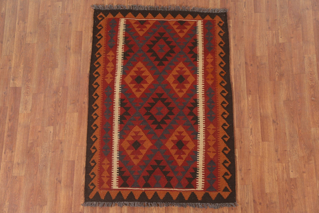 Geometric Kilim Reversible Wool Area Rug 3x5