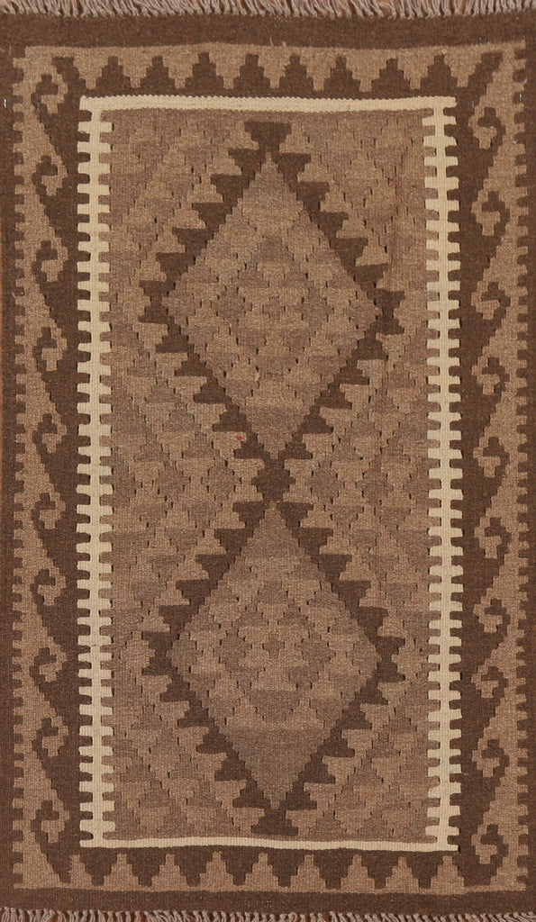 Brown Kilim Reversible Wool Area Rug 3x4