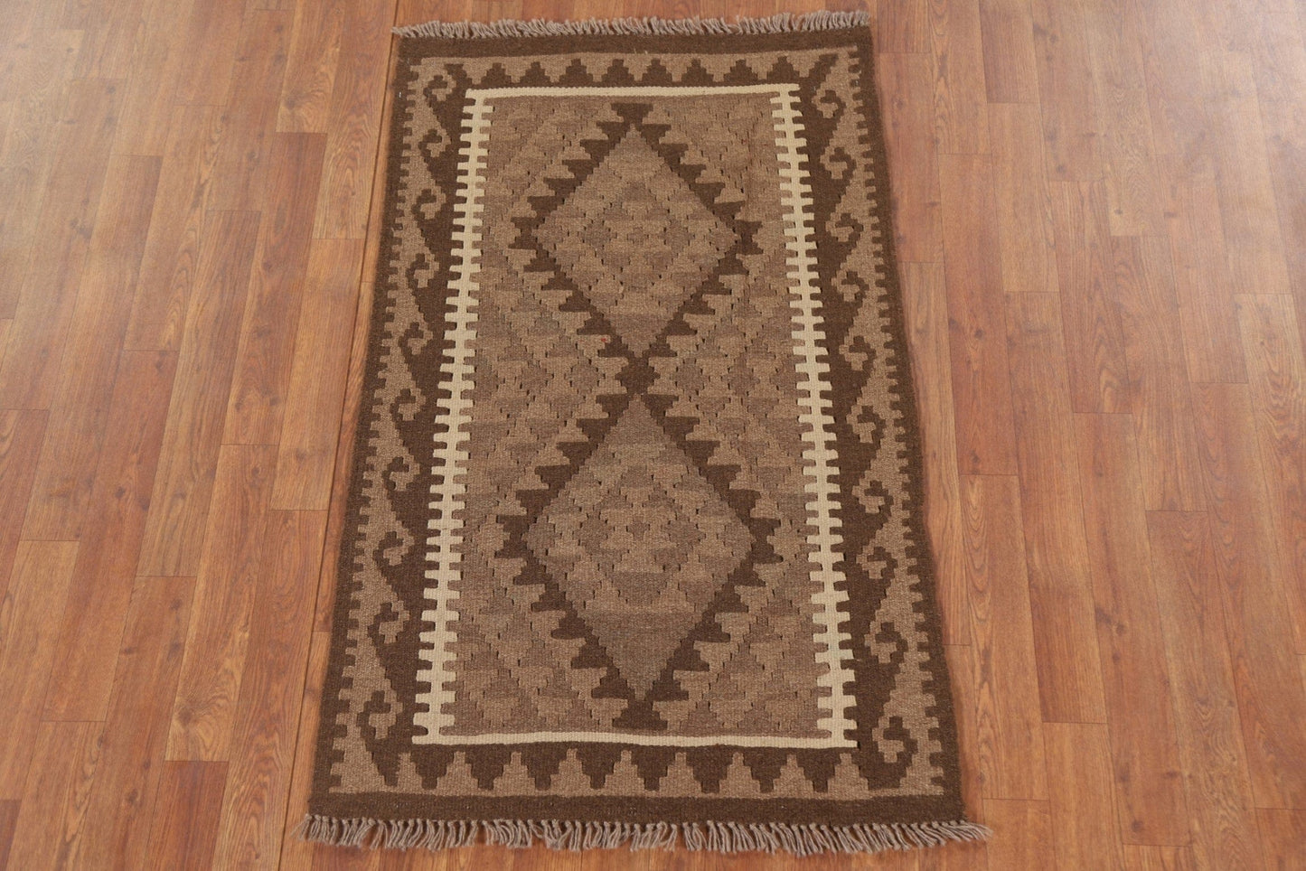 Brown Kilim Reversible Wool Area Rug 3x4