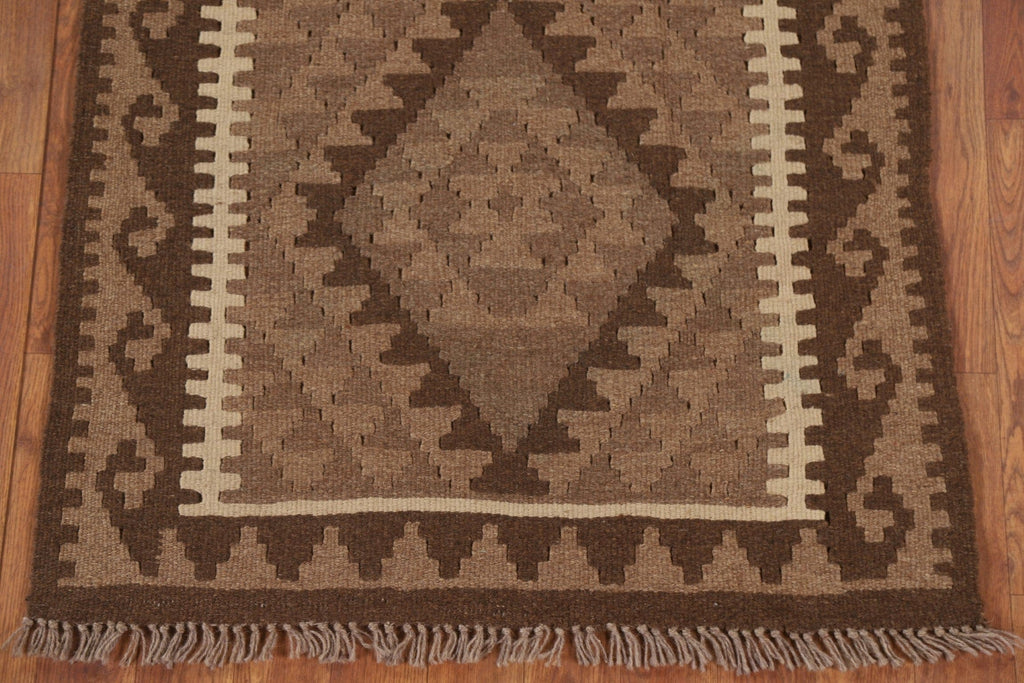 Brown Kilim Reversible Wool Area Rug 3x4