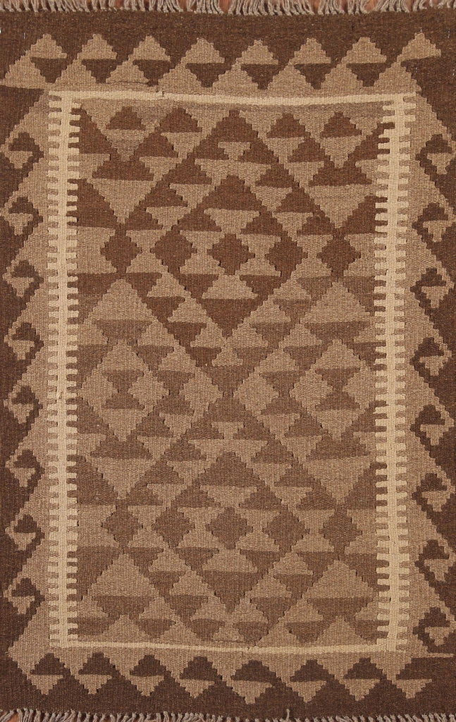 Brown Kilim Reversible Wool Rug 3x4