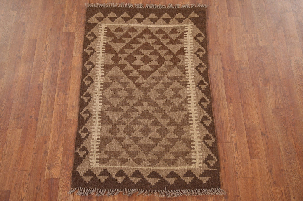 Brown Kilim Reversible Wool Rug 3x4