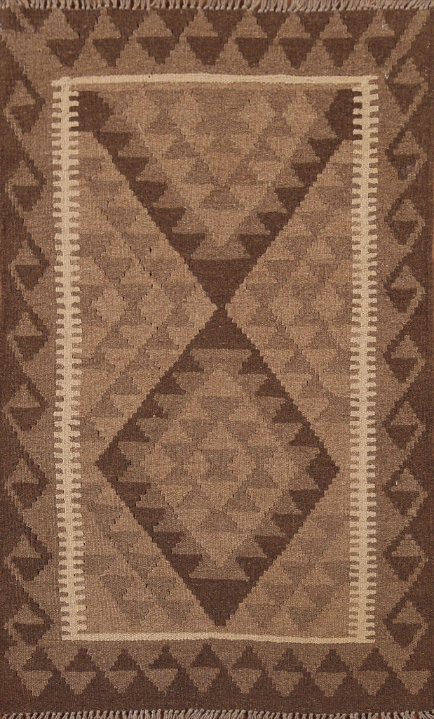 Brown Kilim Reversible Wool Area Rug 3x4