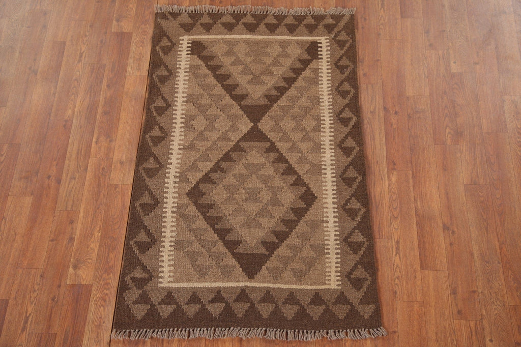 Brown Kilim Reversible Wool Area Rug 3x4