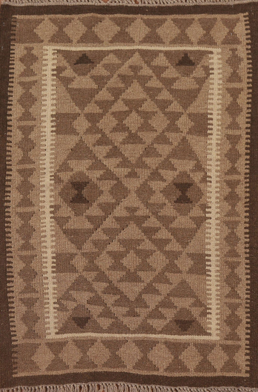 Brown Kilim Reversible Wool Area Rug 3x4