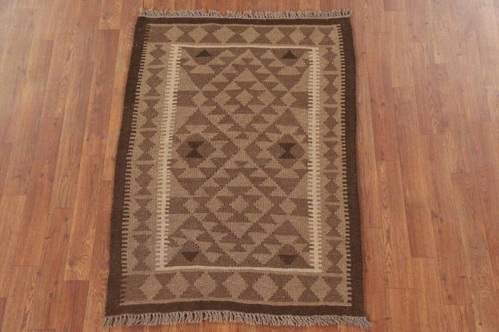 Brown Kilim Reversible Wool Area Rug 3x4