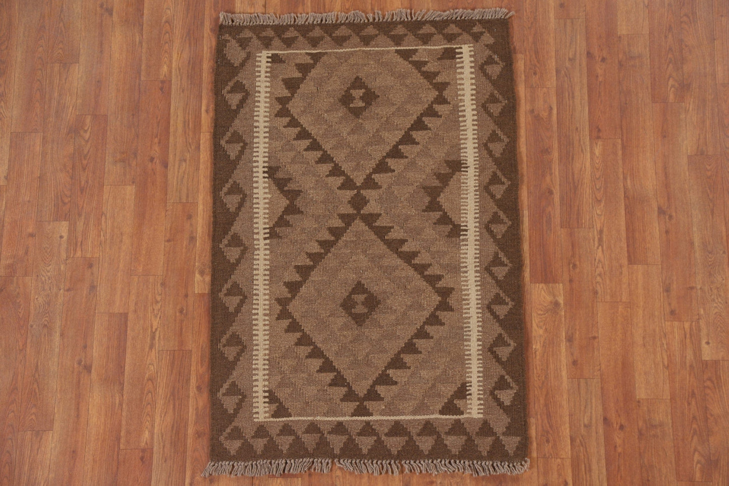 Geometric Kilim Reversible Wool Rug 3x4