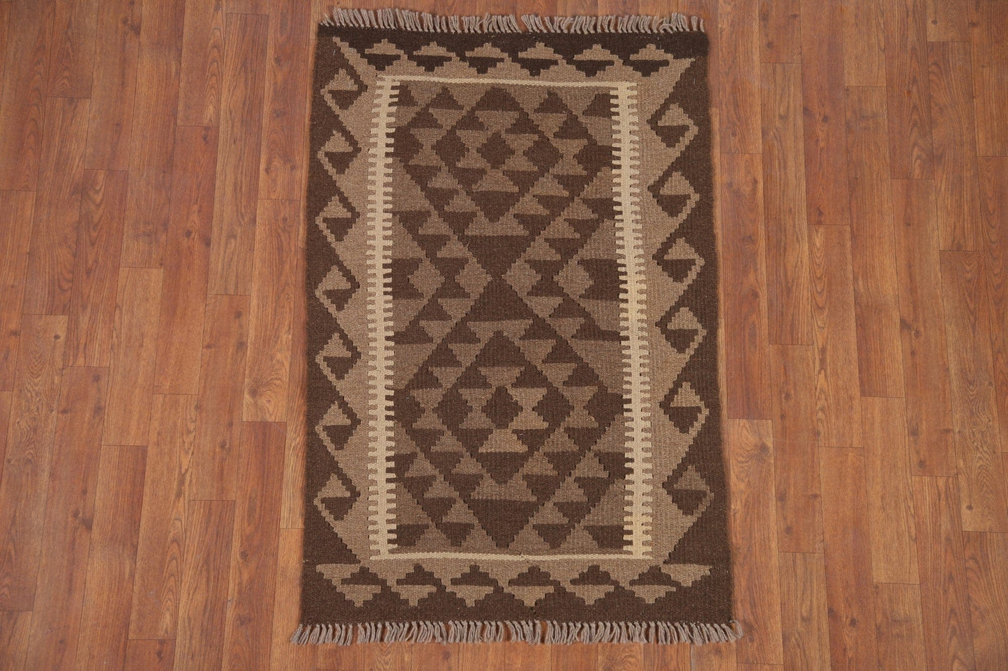 Brown Kilim Reversible Wool Area Rug 3x4