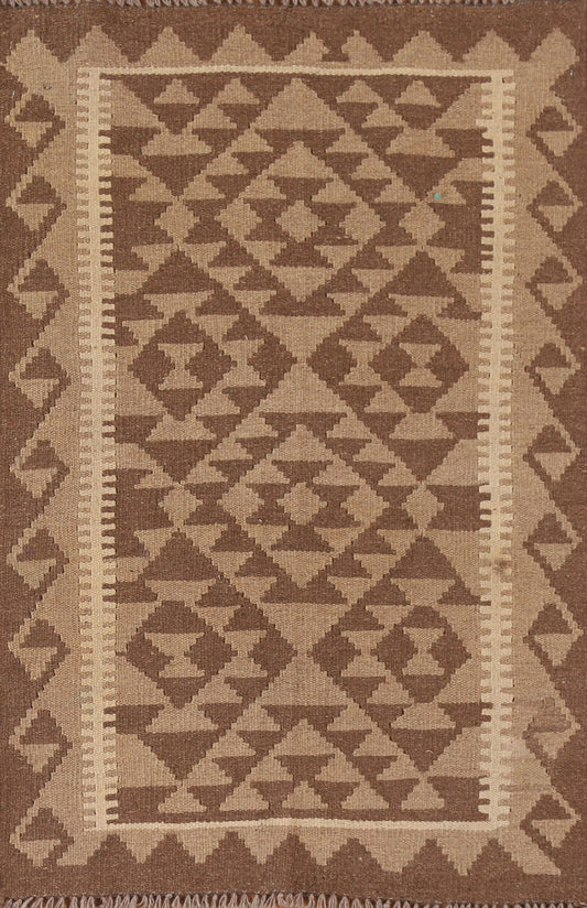 Reversible Wool Kilim Geometric Area Rug 3x4