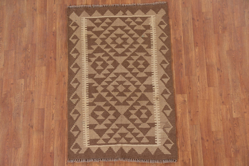 Reversible Wool Kilim Geometric Area Rug 3x4