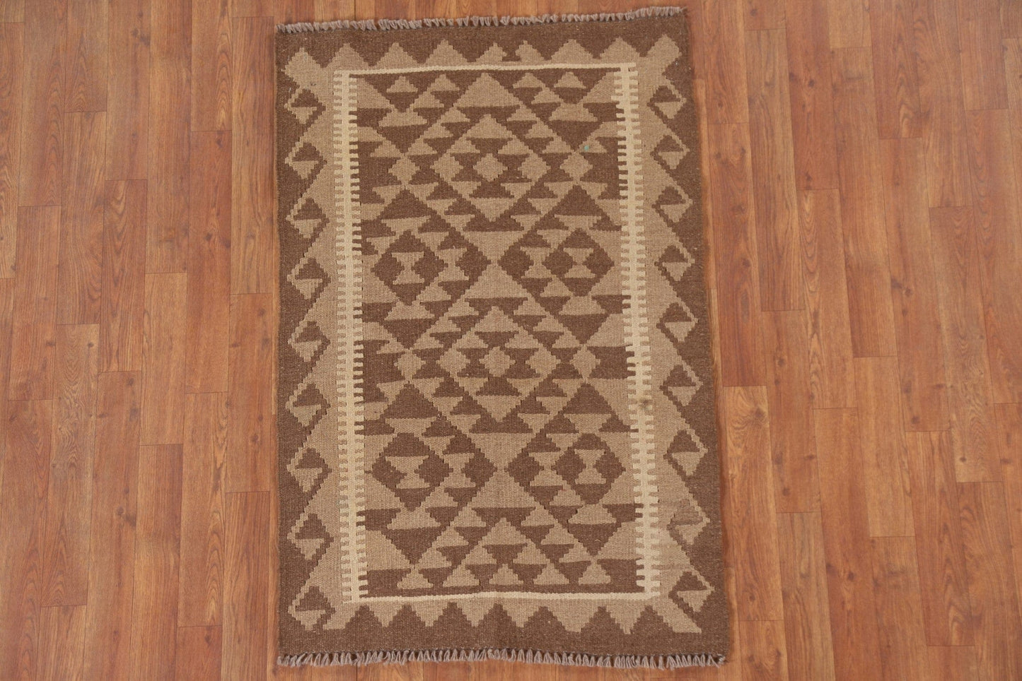 Reversible Wool Kilim Geometric Area Rug 3x4