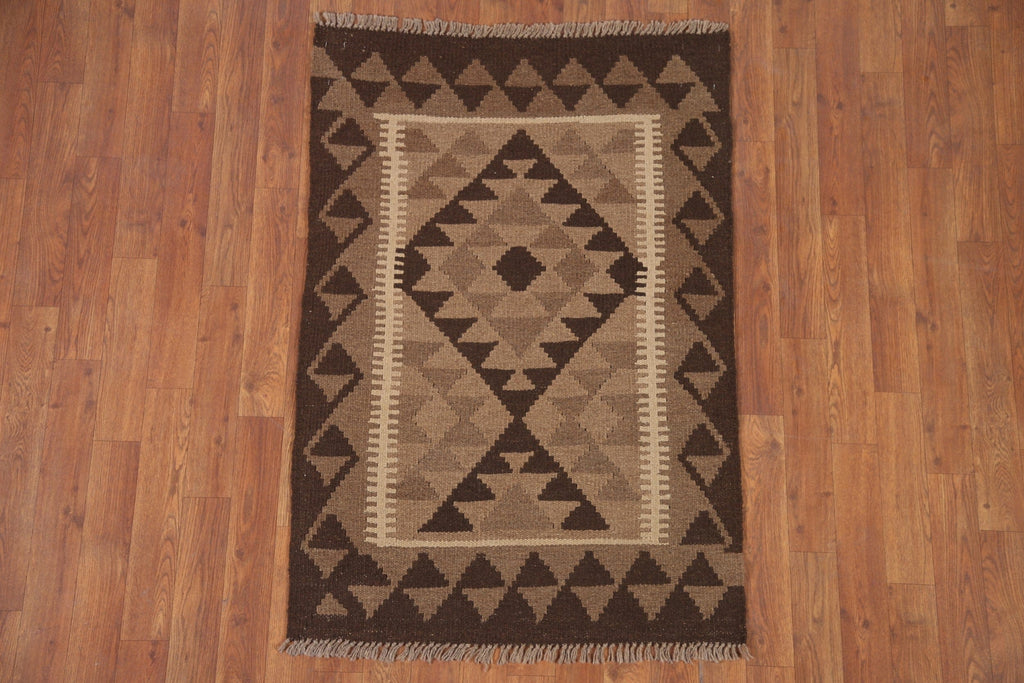 Geometric Kilim Reversible Wool Rug 3x4