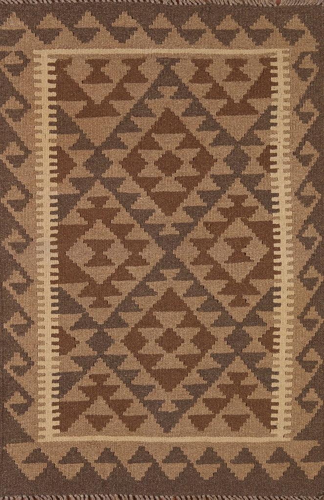 Brown Kilim Reversible Wool Rug 3x4