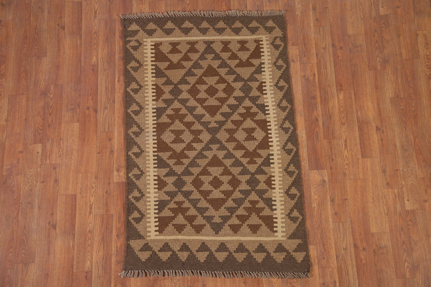 Brown Kilim Reversible Wool Rug 3x4