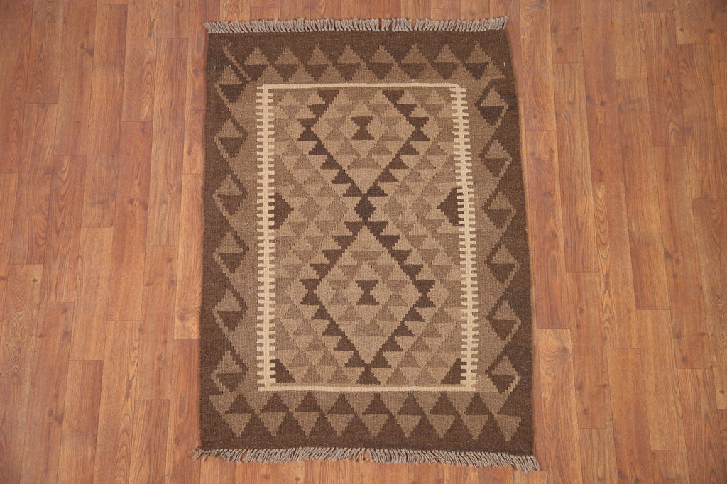 Reversible Wool Kilim Geometric Area Rug 3x4