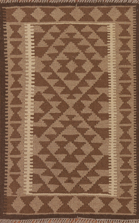 Brown Kilim Reversible Wool Area Rug 3x4