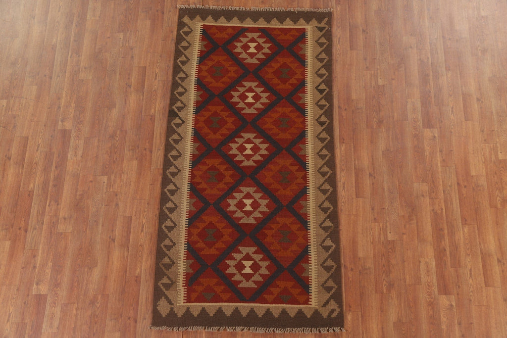 Kilim Reversible Wool Runner Rug 3x7