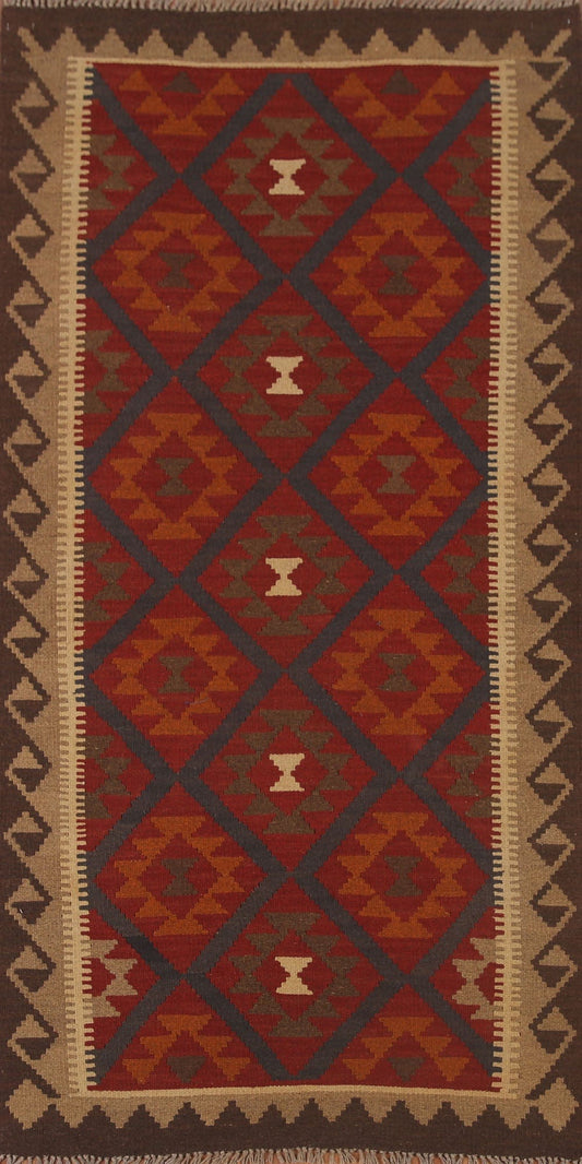 Kilim Reversible Wool Runner Rug 3x7