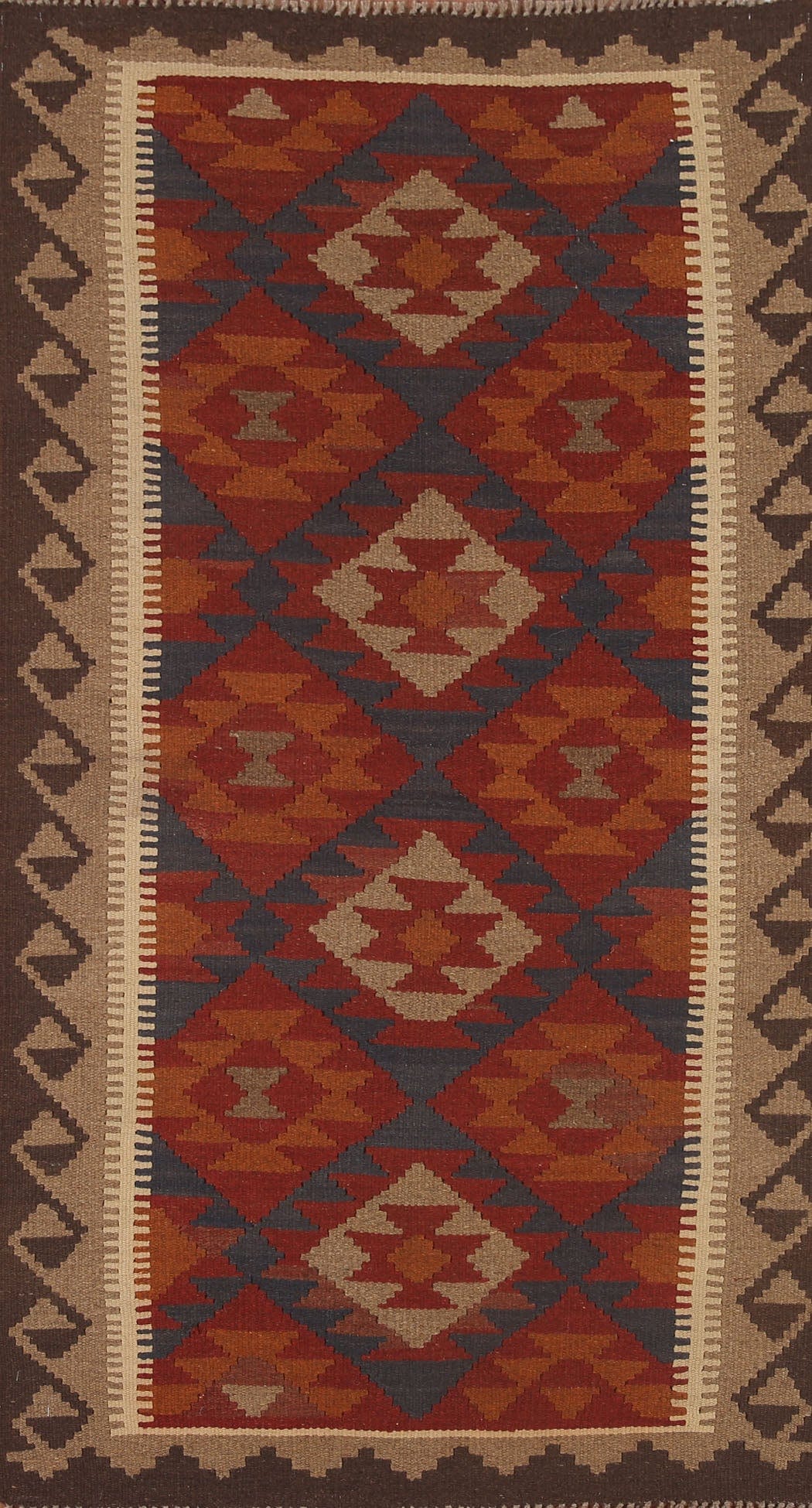 Kilim Reversible Wool Runner Rug 3x7