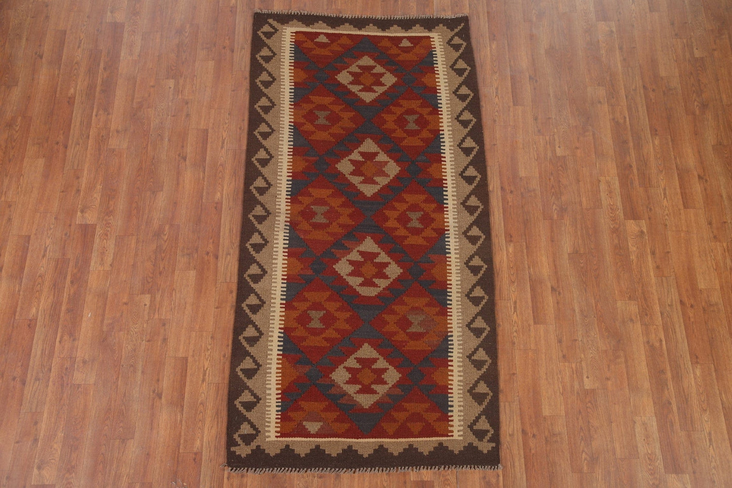 Kilim Reversible Wool Runner Rug 3x7