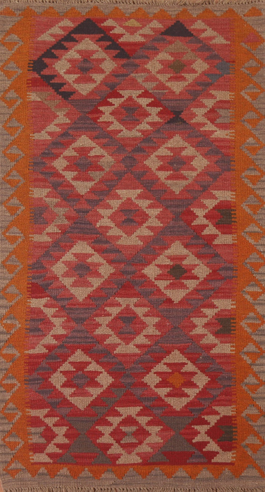 Kilim Reversible Wool Runner Rug 3x7