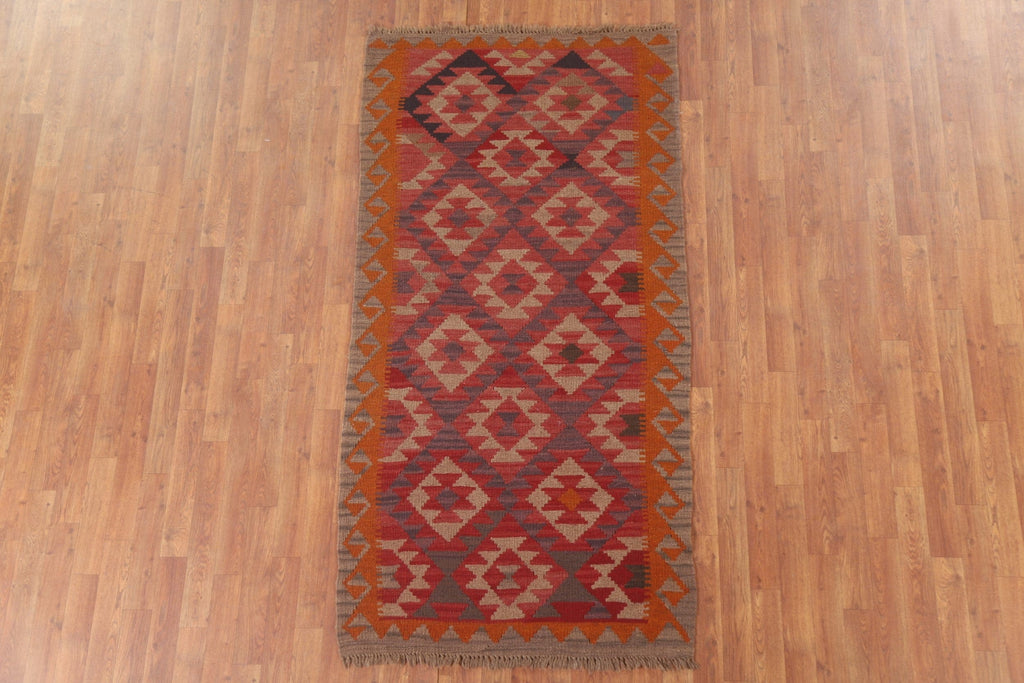 Kilim Reversible Wool Runner Rug 3x7