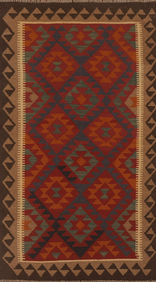 Geometric Kilim Reversible Wool Area Rug 4x7