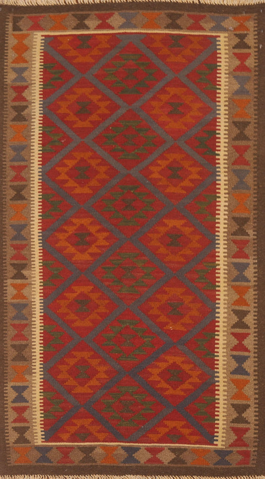 Reversible Wool Kilim Oriental Runner Rug 3x7