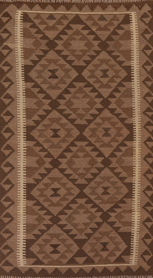 Brown Kilim Reversible Wool Area Rug 4x7