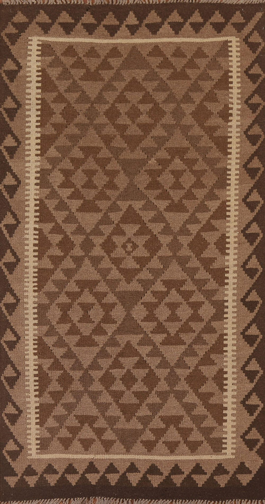 Brown Wool Kilim Oriental Runner Rug 3x7