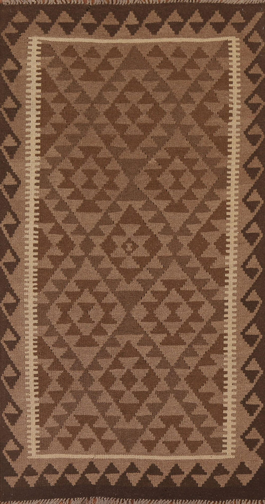 Brown Wool Kilim Oriental Runner Rug 3x7
