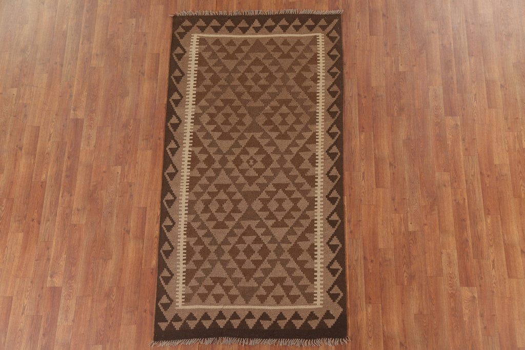 Brown Wool Kilim Oriental Runner Rug 3x7