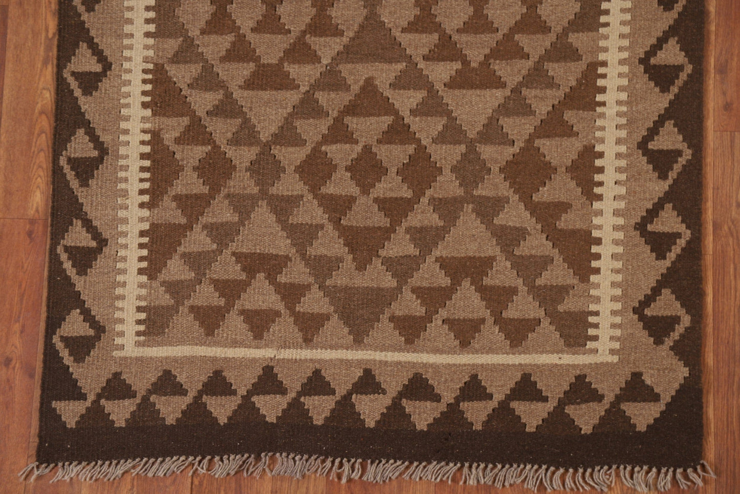 Brown Wool Kilim Oriental Runner Rug 3x7