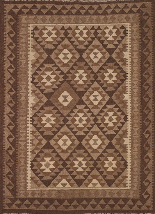 Brown Wool Kilim Oriental Area Rug 5x7