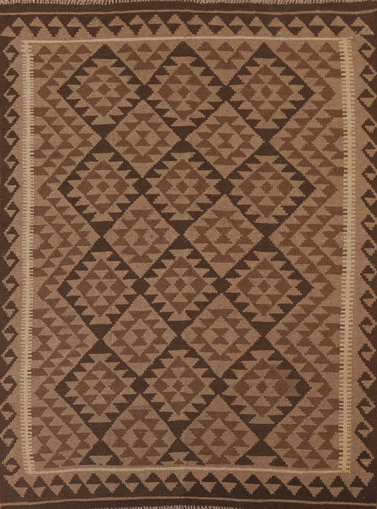 Brown Kilim Reversible Wool Area Rug 5x6