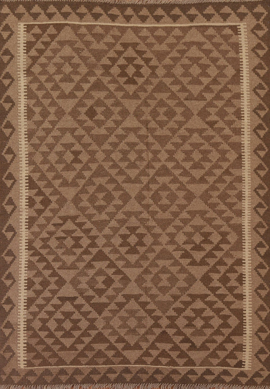 Brown Wool Kilim Oriental Area Rug 5x7