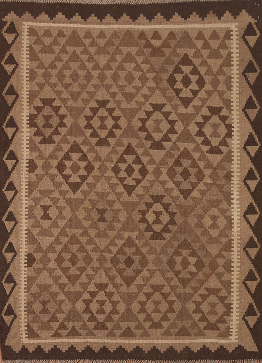 Brown Wool Kilim Oriental Area Rug 5x6