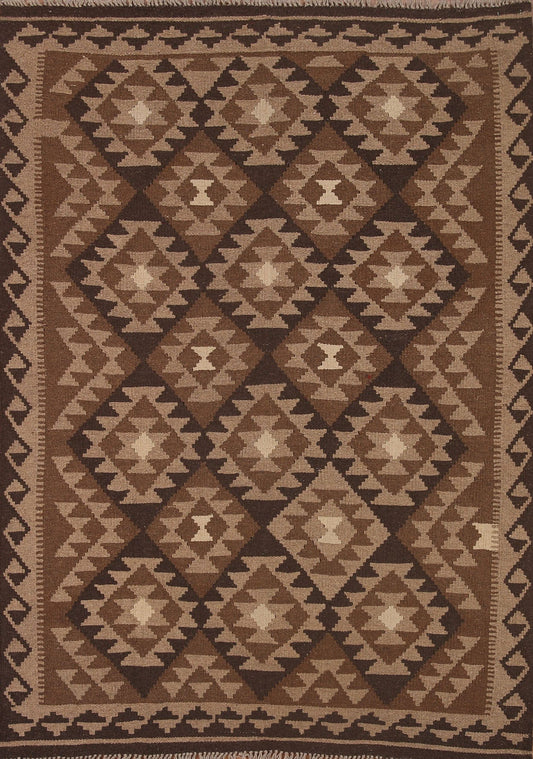 Brown Wool Kilim Oriental Area Rug 5x7