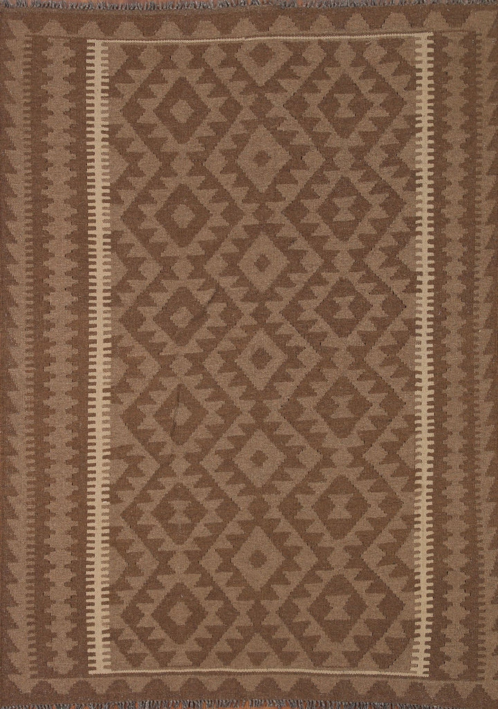 Brown Kilim Reversible Wool Area Rug 5x7