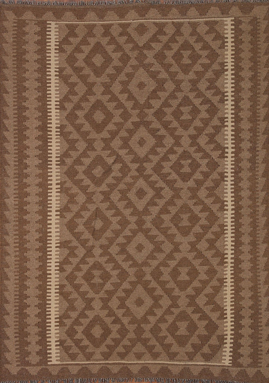 Brown Kilim Reversible Wool Area Rug 5x7