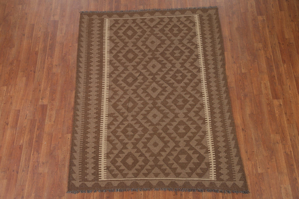 Brown Kilim Reversible Wool Area Rug 5x7