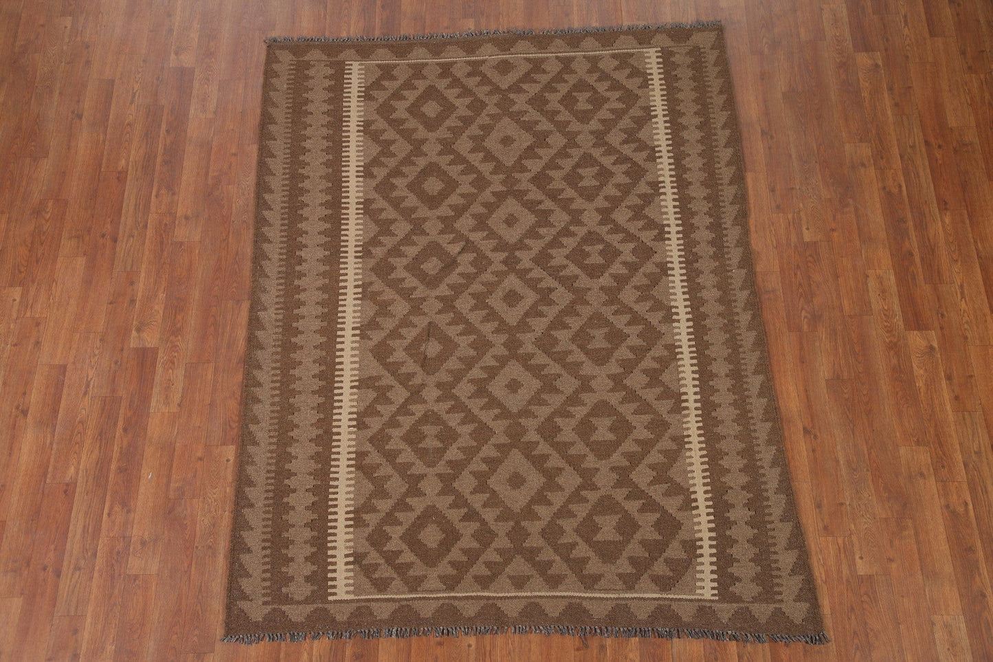 Brown Kilim Reversible Wool Area Rug 5x7