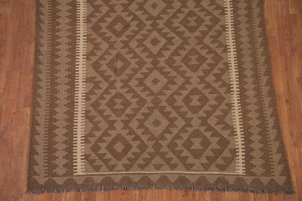 Brown Kilim Reversible Wool Area Rug 5x7