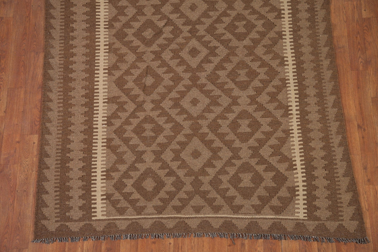 Brown Kilim Reversible Wool Area Rug 5x7