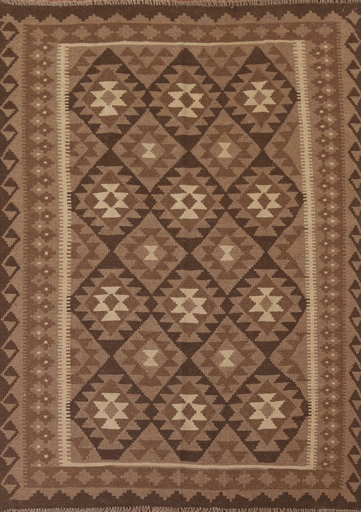 Brown Kilim Reversible Wool Area Rug 5x7